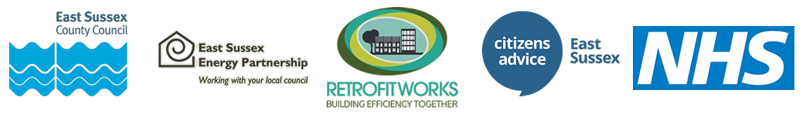 ESCC logo, East Sussex Energy Partnership logo, Retrofit Works logo, Citizens Advice logo, NHS logo